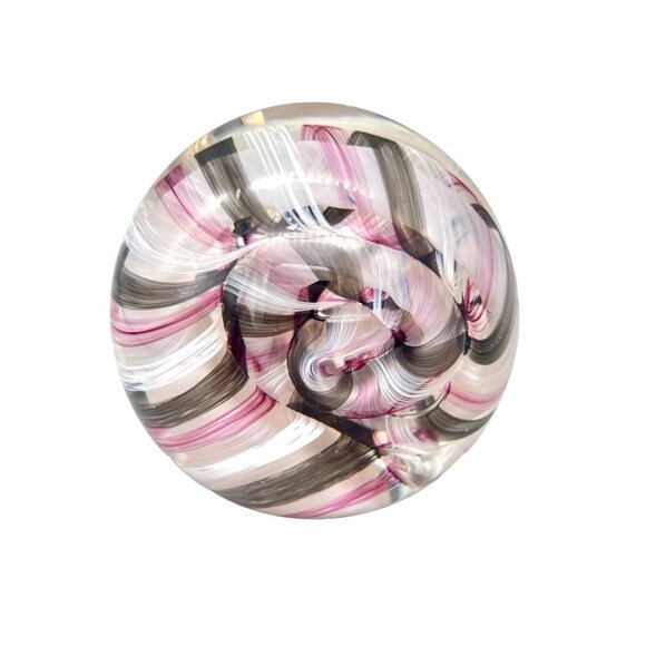 Caithness Glass Paperweight Ribbons Swirl Snail Pink White Black Scotland 3
